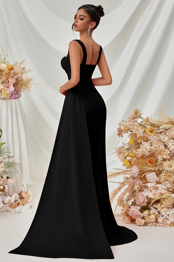 Black Spaghetti Straps Mermaid Formal Dress with Slit